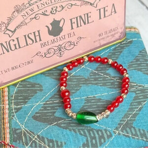 Untreated ruby gold lava rock beaded bracelet/July birthstone